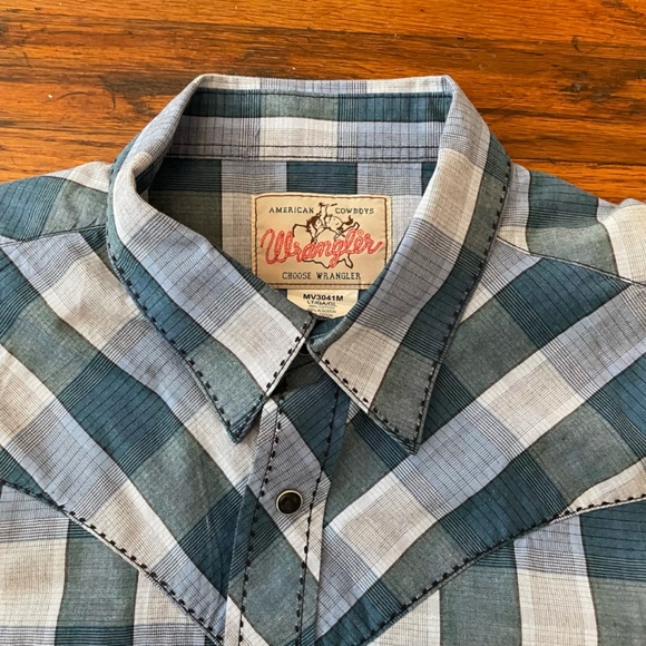 Wrangler Plaid Western Short Sleeve Snap Button Shirt Size L *FREE SHIP* - Picture 2 of 5